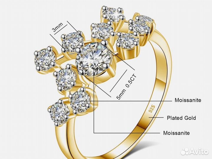Женское кольцо с муассанитами - бриллиантами топ