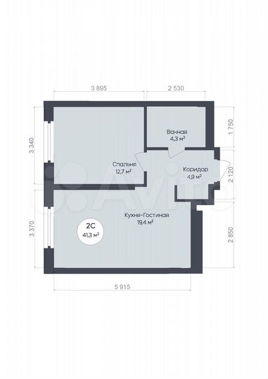 2-к. квартира, 41,3 м², 19/25 эт.