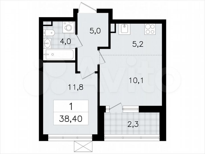 2-к. квартира, 38,4 м², 3/7 эт.