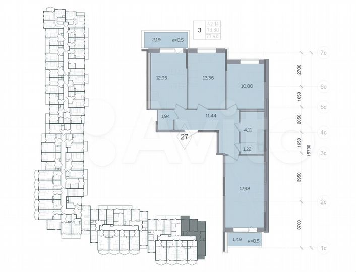 3-к. квартира, 74,9 м², 6/11 эт.