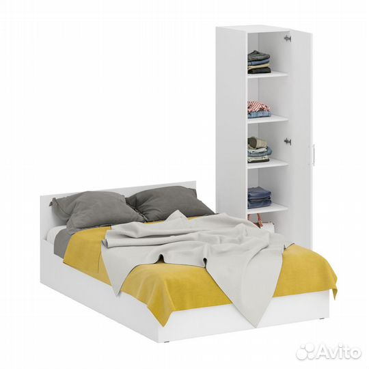 Кровать белая двуспальная 1400 с пеналом Стандарт, цвет белый, спальное место 1400х2000 мм., без мат