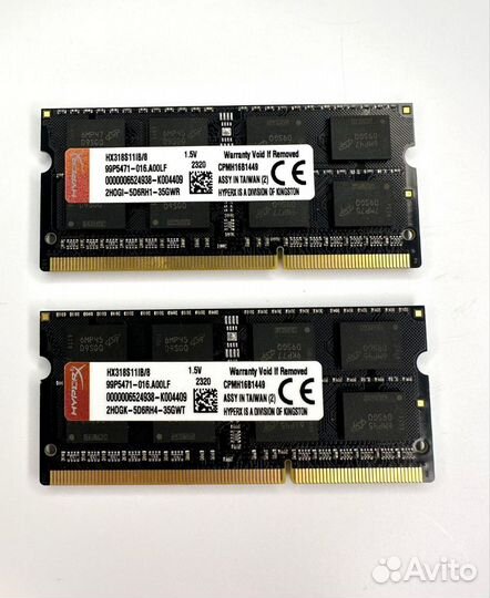 Оперативная память HyperX DDR3L, sodimm, 2/8 GB