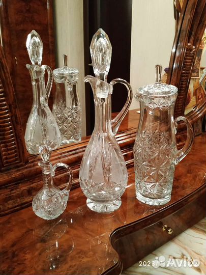 Хрустальный графин ГДР, фужеры под вино 