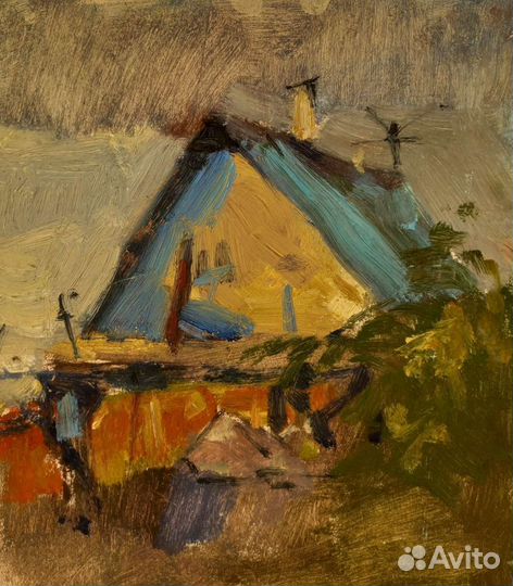 Картина маслом деревенский дом