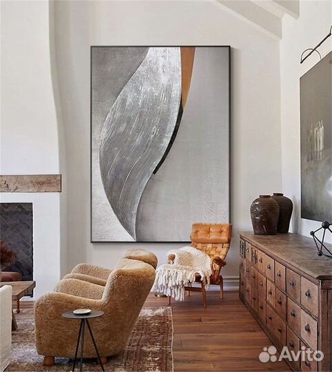 Текстурная картина маслом серая абстракция