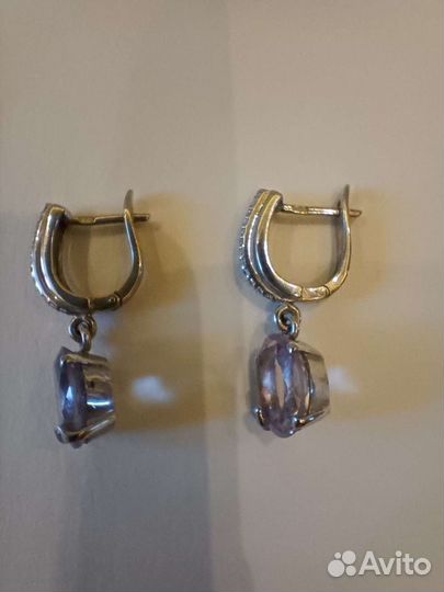Серьги и кольцо с натуральным аметистом