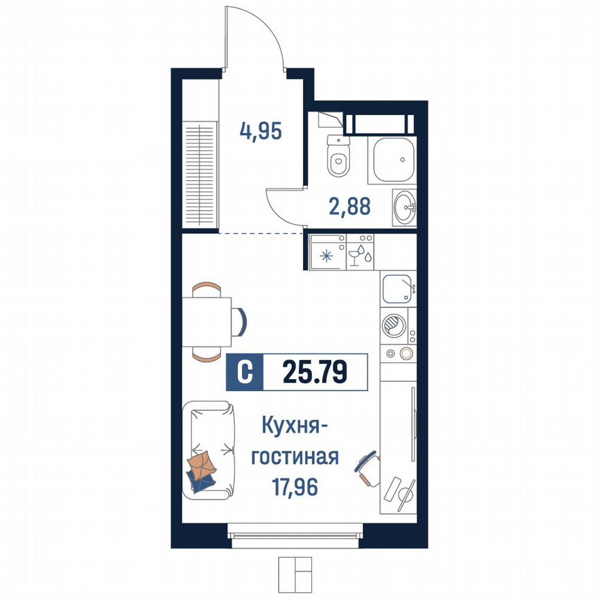 Квартира-студия, 25,8 м², 3/18 эт.