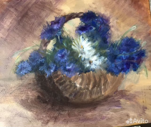 Картина маслом Васильки Ромашки 40*50 холст