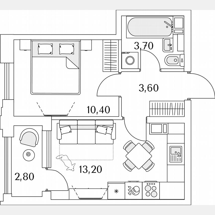 1-к. квартира, 58,4 м², 12/13 эт.