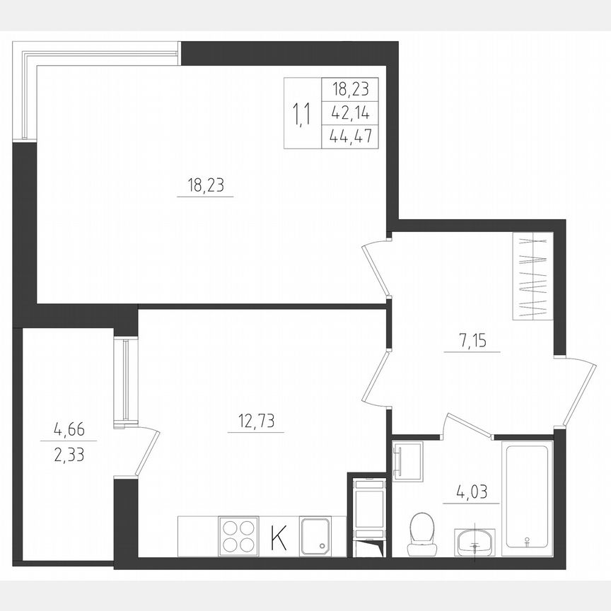 1-к. квартира, 44,5 м², 3/8 эт.