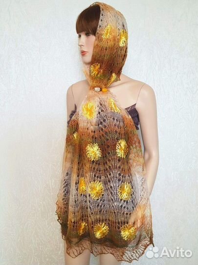 Пуховый палантин паутинка Вязаный шарф