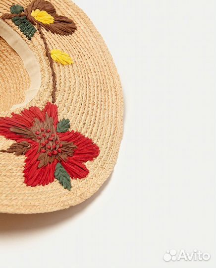 Шляпа Zara соломенная с вышивкой рафи