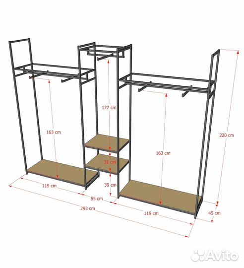 Стеллаж Лофт для одежды кд-2206 комбинированный