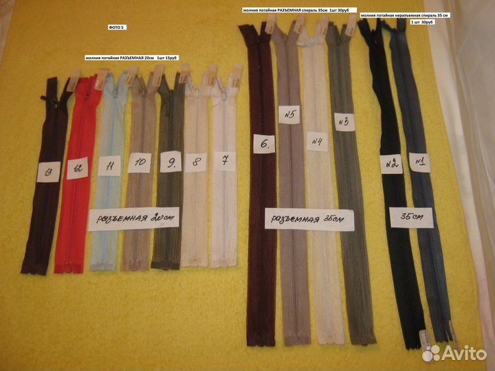 Молния для одежды спираль/платьевая/потайная