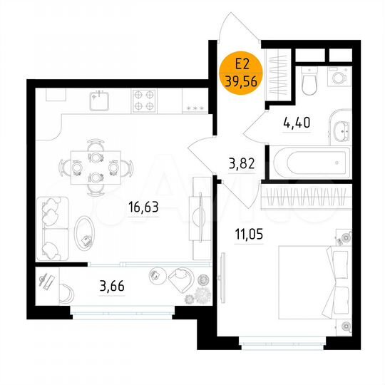 1-к. квартира, 39,6 м², 23/25 эт.