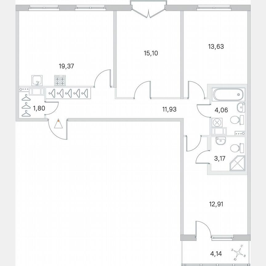 3-к. квартира, 84 м², 3/4 эт.