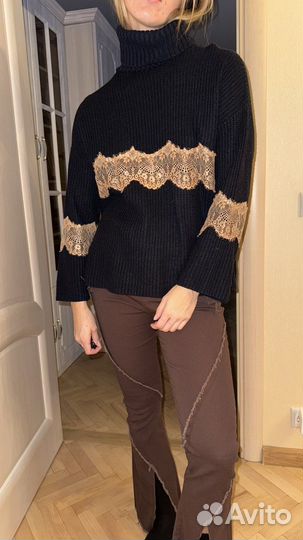 Свитер ASOS синий с кружевной аппликацией