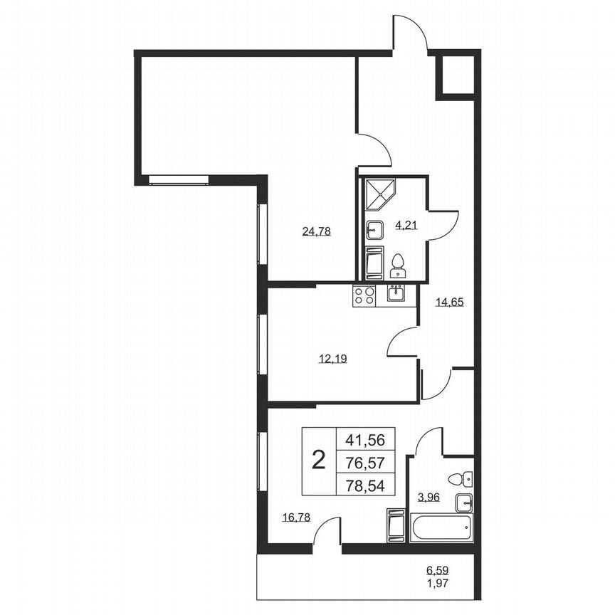 2-к. квартира, 78,5 м², 9/19 эт.