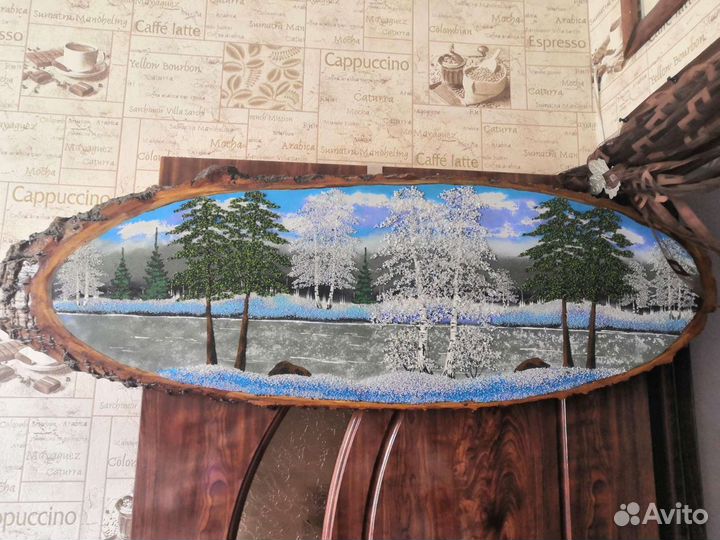 Картина, панно на срезе дерева 110 на 37