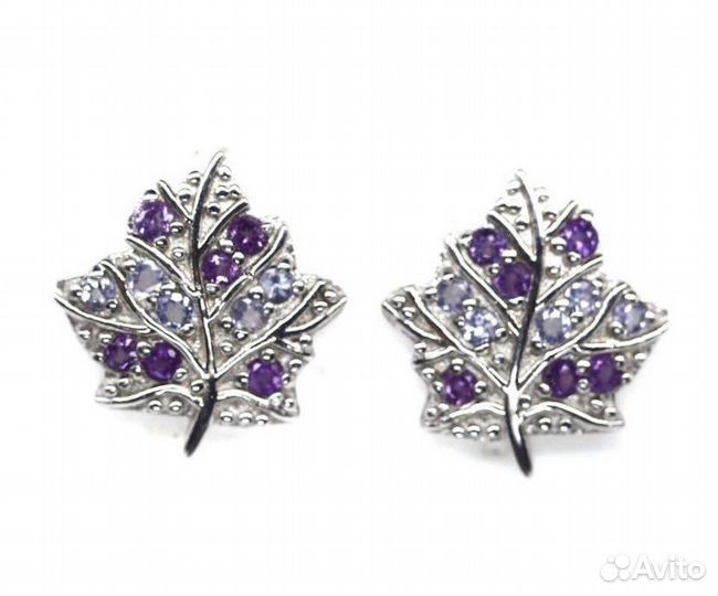 Серебряные серьги с аметистами и танзанитами