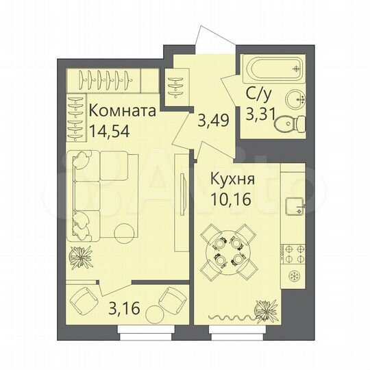 1-к. квартира, 33,1 м², 6/10 эт.