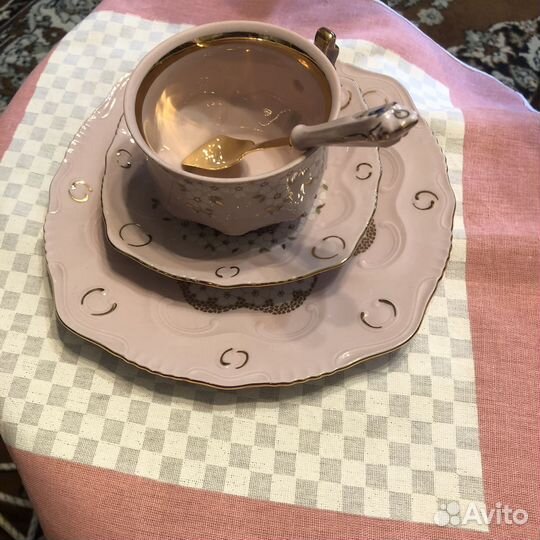 Чайная тройка розовый фарфор Чехия