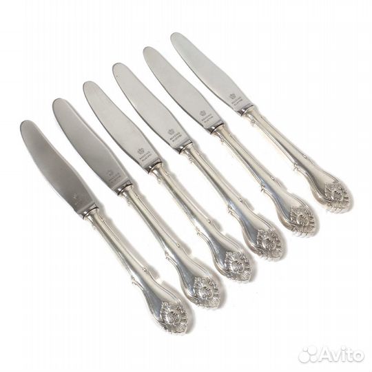 Обеденные ножи с серебряными ручками, 6 шт. Дания