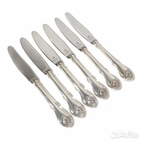 Обеденные ножи с серебряными ручками, 6 шт. Дания