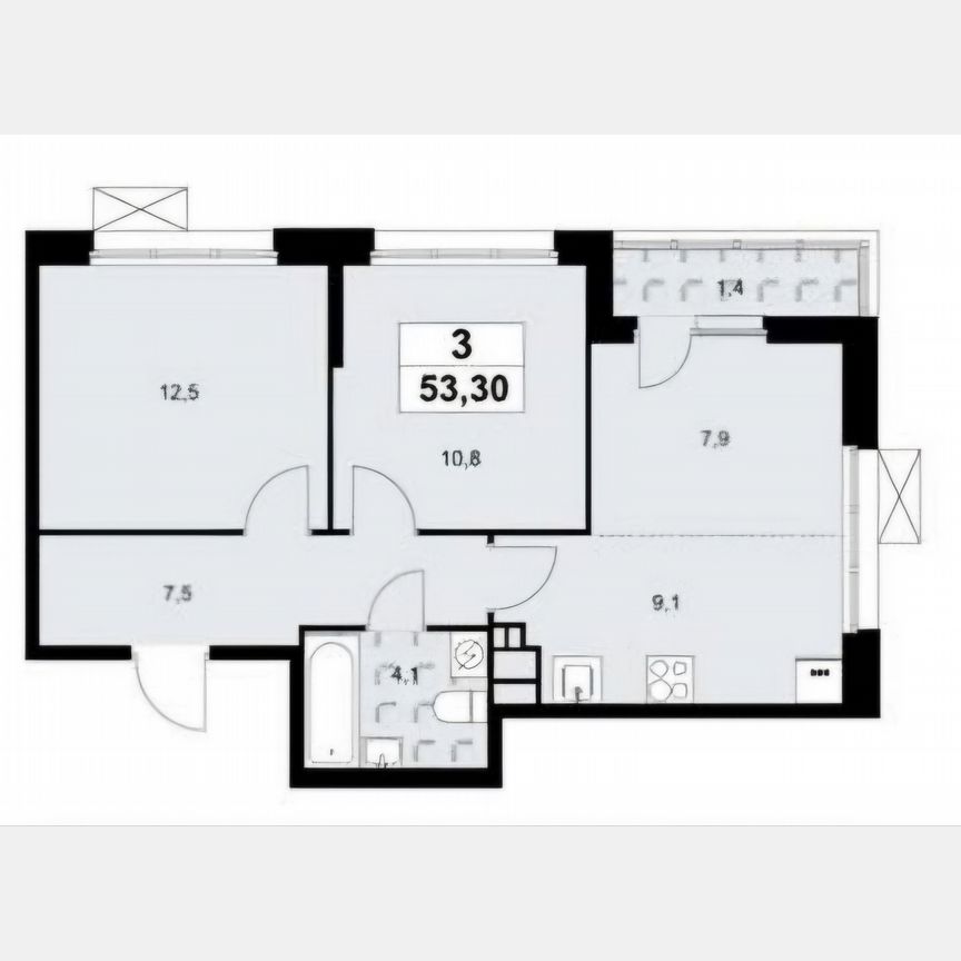 3-к. квартира, 53,3 м², 7/9 эт.