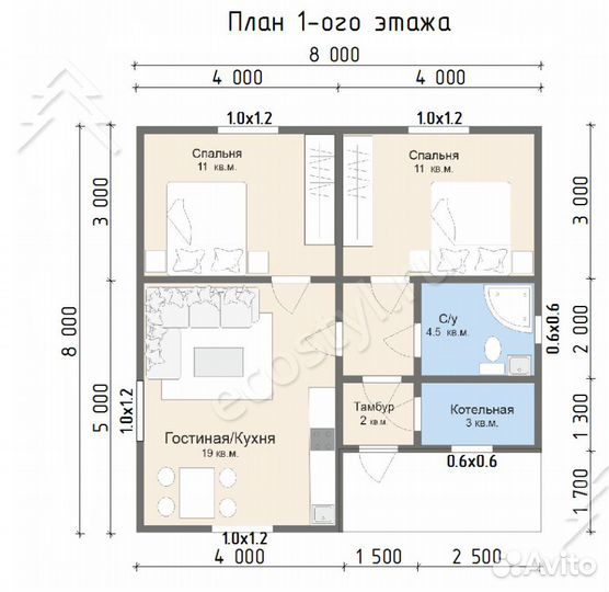 Дом 8х8 с крыльцом