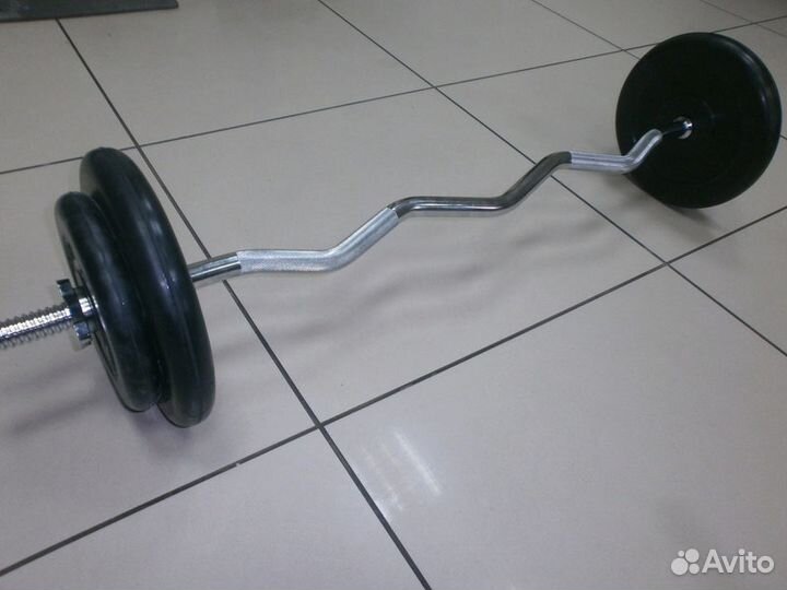 Штанга W образный гриф, диски по 10 и 5 кг
