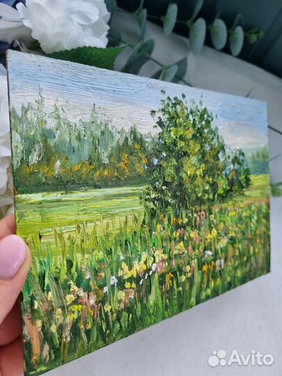 Картина маслом летний пейзаж этюд природа лето