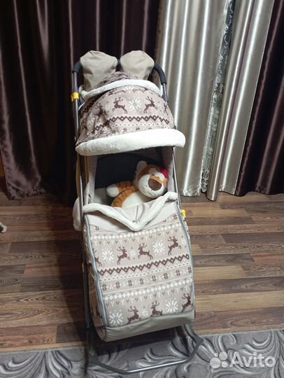 Детские санки коляска с колесами бу