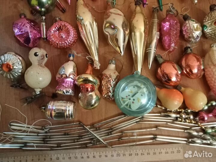 Елочные игрушки СССР на прищепке и нитке