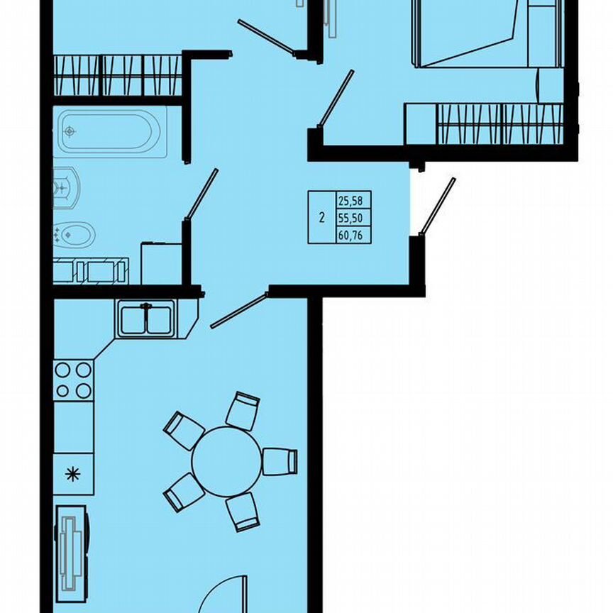 2-к. квартира, 60,8 м², 6/8 эт.