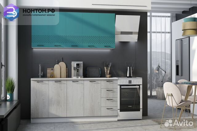 Кухня Лагуна 2.0 м морская волна софт / дуб седой