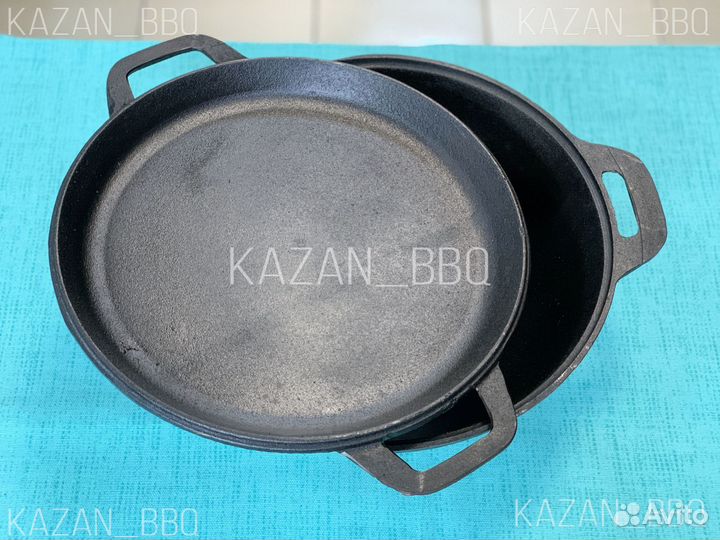 Казан с чугунной крышкой сковородой