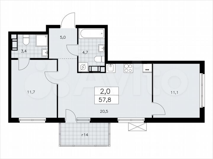 2-к. квартира, 57,8 м², 3/11 эт.