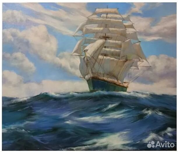 Картина маслом Белый парусник в море
