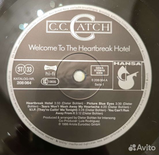 C.C.Catch 1986 Welcome To The Heartbreak Hotel LP