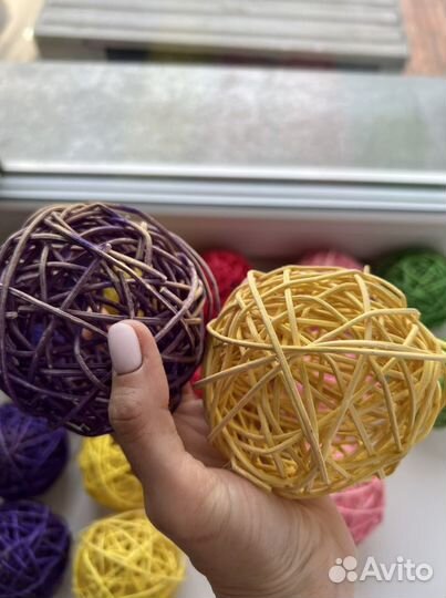 Ротанговые шарики / 16шт / D-8-10см