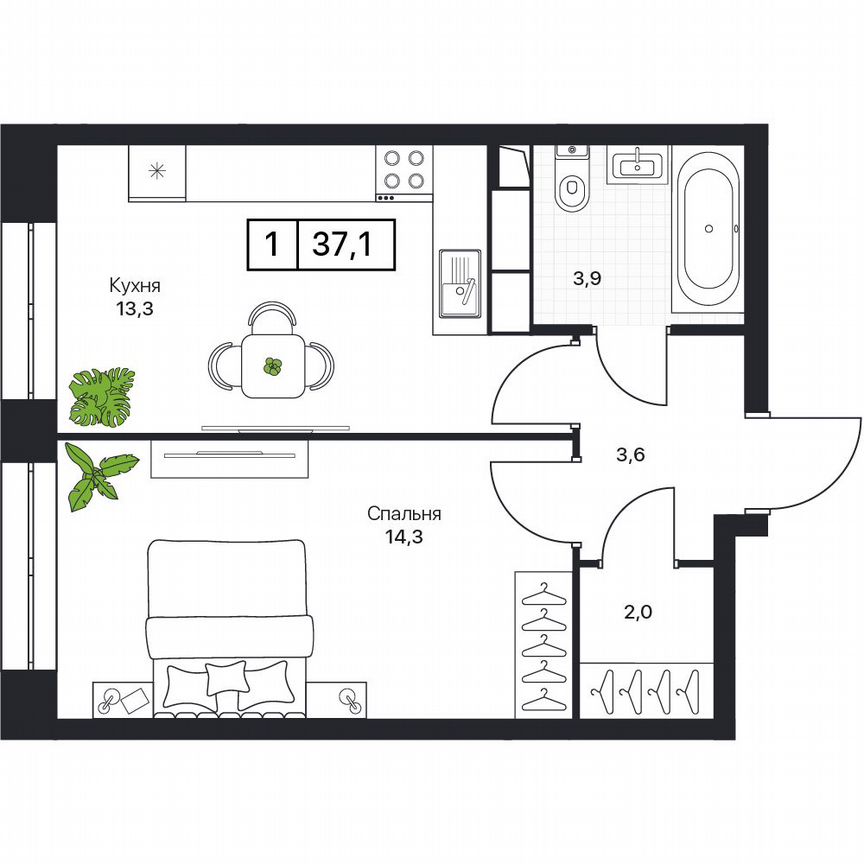 1-к. квартира, 37,1 м², 13/17 эт.