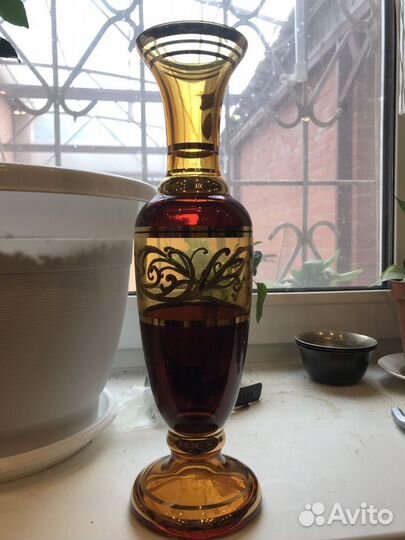 Редкая Шикарная большая ваза позолота, Богемия