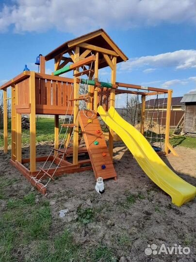 Детский уличный комплекс песочница горка качели