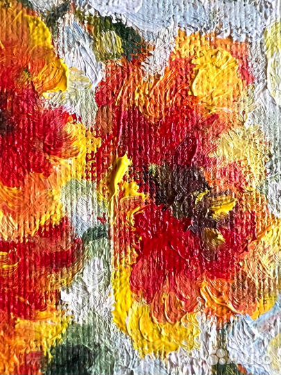 Картина маслом с цветами в вазе маки букет