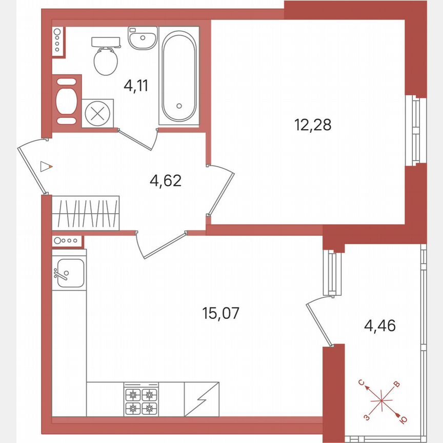 1-к. квартира, 38,3 м², 8/12 эт.