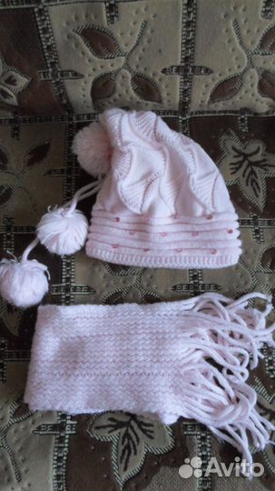 Шапка и шарф на весну-осень для девочки 7-10 лет