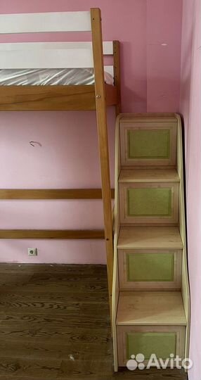 Новая детская кровать-чердак из бука с матрасом
