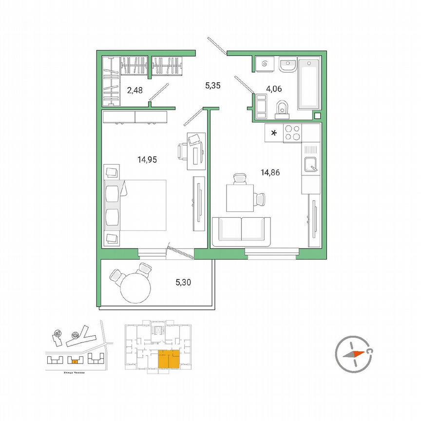 1-к. квартира, 43,4 м², 4/9 эт.