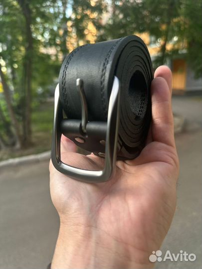 Широкий мужской ремень из натуральной кожи с фио